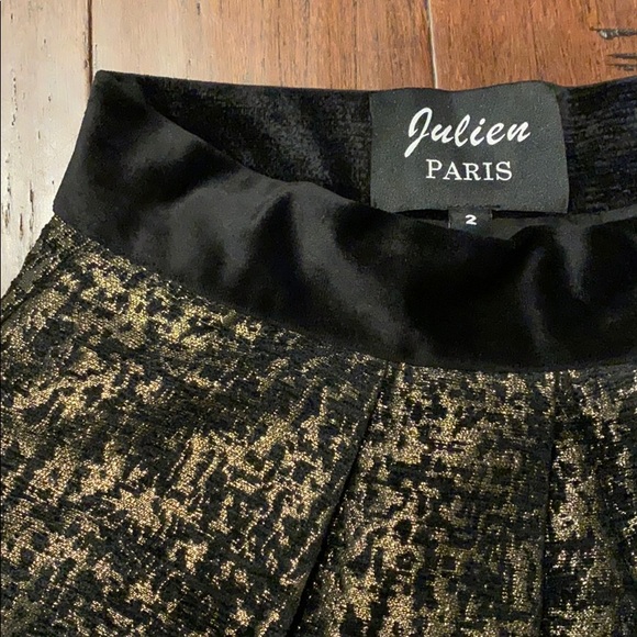 Julien Paris High Waisted Gold and Black Metallic Midi Skirt Velvet Band Size 2 - Picture 6 of 7